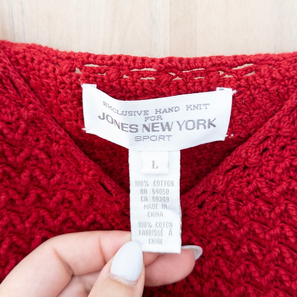 Jones New York Womens Crochet Crop Tank Top Size L Red Hand Knit Boho Festival - Picture 4 of 6